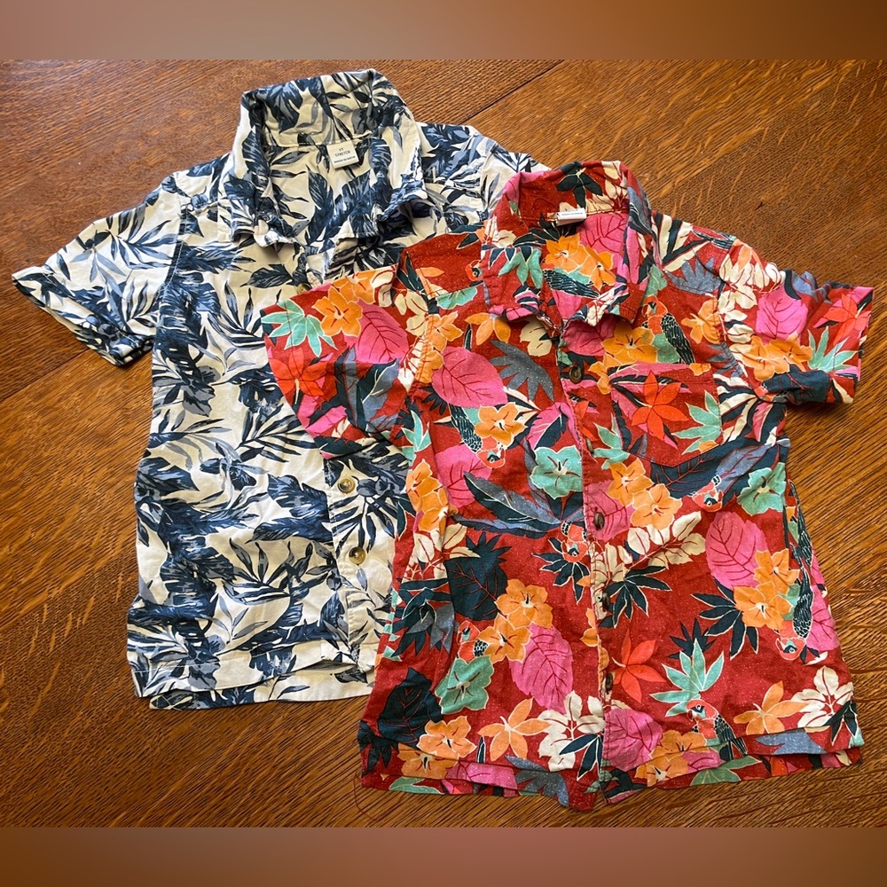 Old Navy Kids Hawaiian Floral Button Down Shirts - Red and Blue